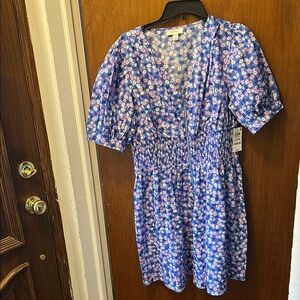 Floral Blue Dress with Pink Accents